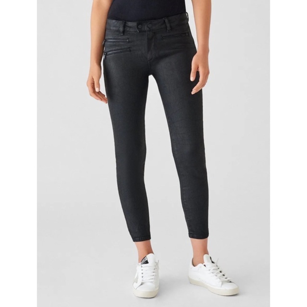 DL1961 Womens Black Florence Crop Mid Rise Cage Coated Skinny Jeans EUC Size 27